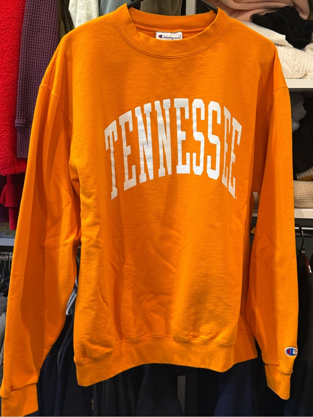 Champion Orange Crewneck with Logo Tag Large Mens